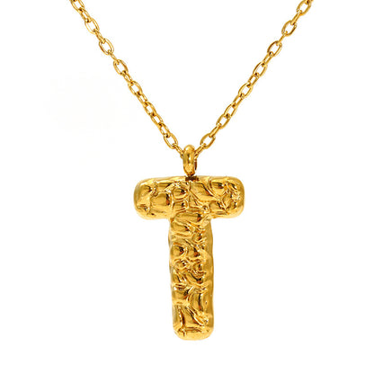 Lava-textured Letter Necklace for Women - 26-Letter Pendant, Collarbone Chain, Fade-resistant, Metal Coating, Stylish Accessory