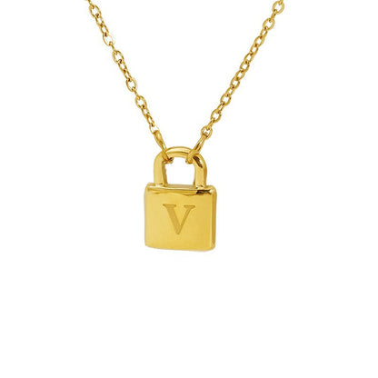 Titanium Steel Non-Fading Lock Head 26-Letter Clavicle Necklace for Women Gold Color Chain Jewelry