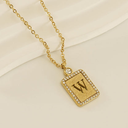 Women's Stainless Steel Pressed Sand Letter Necklace Set with Diamonds 18K Hollow Letter Pendant Clavicle Chain Jewelry