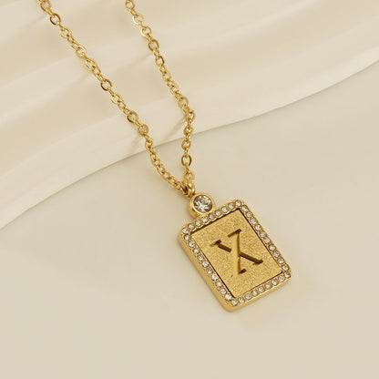 Women's Stainless Steel Pressed Sand Letter Necklace Set with Diamonds 18K Hollow Letter Pendant Clavicle Chain Jewelry