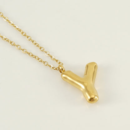 KissYan Bubble Letter Necklace,14K Gold Plated Balloon Initial Pendant with Bead Chain Dainty Jewelry Gift for Women & Jewelry for Christmas Gifts