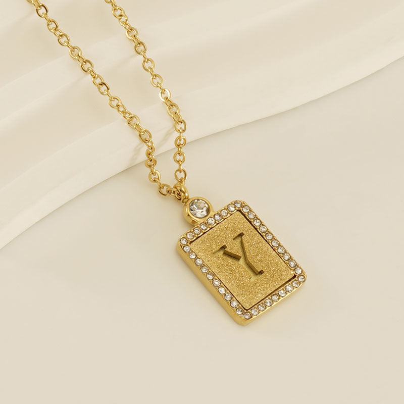 Women's Stainless Steel Pressed Sand Letter Necklace Set with Diamonds 18K Hollow Letter Pendant Clavicle Chain Jewelry
