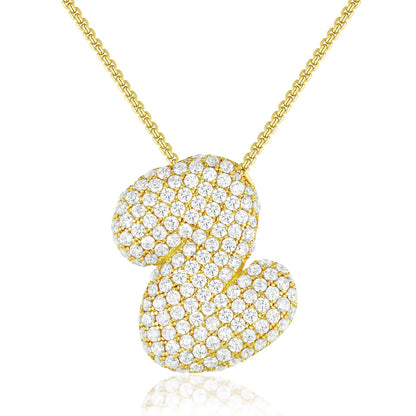KISSYAN 14K Gold Plated Balloon Initial Pendant Box Chain Necklace Dainty Pave CZ Jewelry Gift for Women Unique Font Individuality Bold Eye-Catching Statement