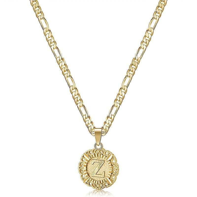 KissYan 14K Yellow Gold Plated Initial myah lh Necklace with Round Letter Pendant, Capital Monogram Alphabets A-Z, Unisex Casual Accessory Cuban Link Chain Cuban Link Chain Cuban Link Chain
