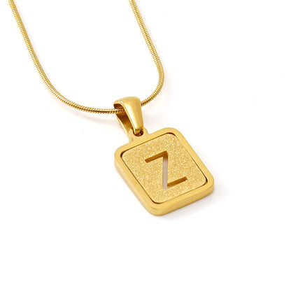 Personalized 18K Titanium Steel Letter Pendant Necklace Elegant Snake Bone Chain Sandblasted Finish Fashion Accessory