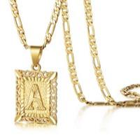 KissYan  Initial Necklace for men and Women, 14K Gold Plated Square Letter Pendant Charm Necklace Cuban Chain Capital Alphabets from A-Z Jewelry