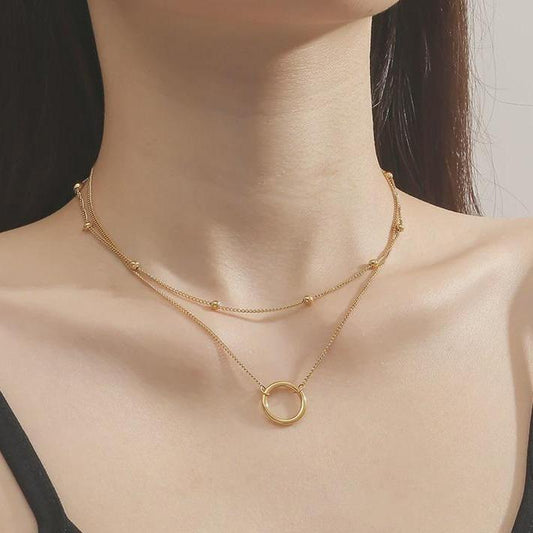 Elegant Titanium Steel Minimalist Romantic Aesthetic Jewelry Double-Layer Circle Necklace for Everyday Wear & Special Occasions audrey  necklace  stacks