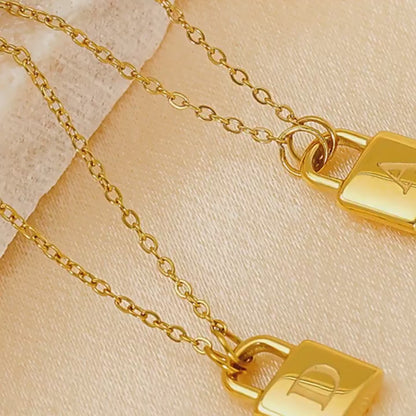 Titanium Steel Non-Fading Lock Head 26-Letter Clavicle Necklace for Women Gold Color Chain Jewelry